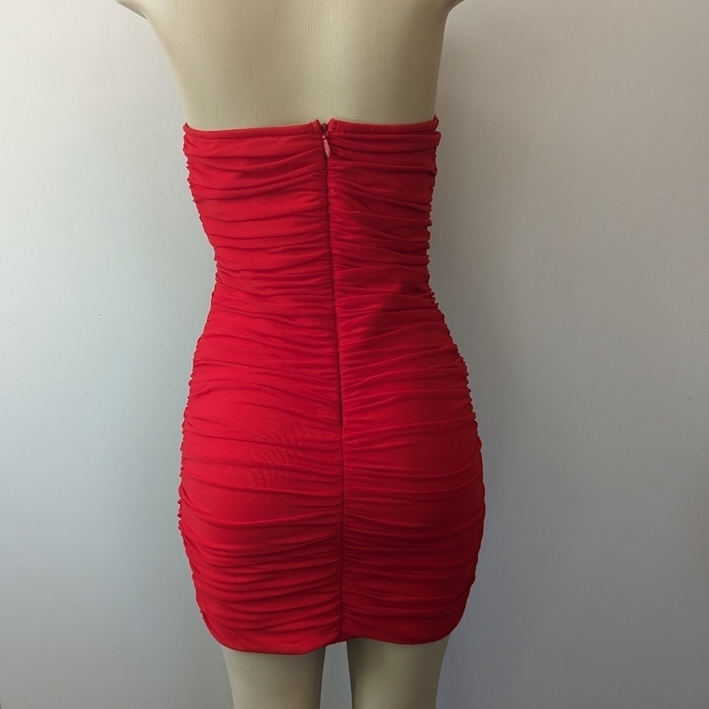 Mew Mews Ahinoam Strapless Ruched Flower Bandage Mini Dress - Picture 4 of 16
